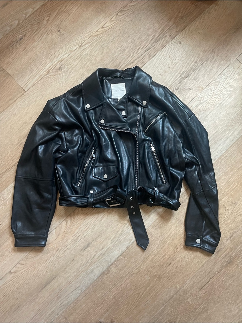 AVEC LES FILLES Women’s Black Leather Biker moto Jacket Dylan LaMarque L